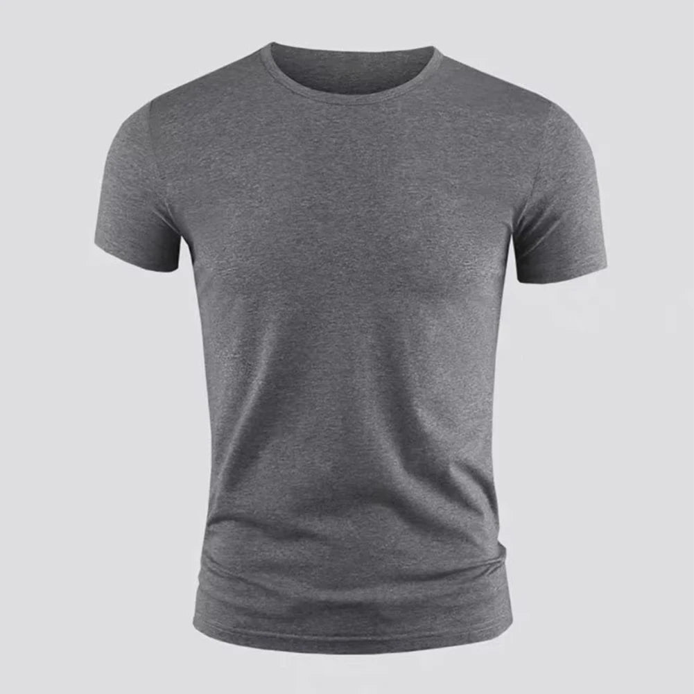 New Men's Short Sleeve T-Shirt Basic Plain Casual Gym Muscle Crew Neck T-Shirts Slim Fit Tops Tee Summer Man Clothing