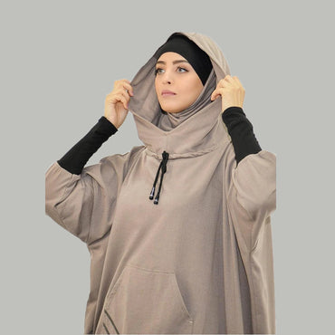 Women's Hooded Sports Suit Muslim Hijab Dress Eid Prayer Wear Jilbab Abaya Long Khimar Full Cover Soft Stretch Large Robe