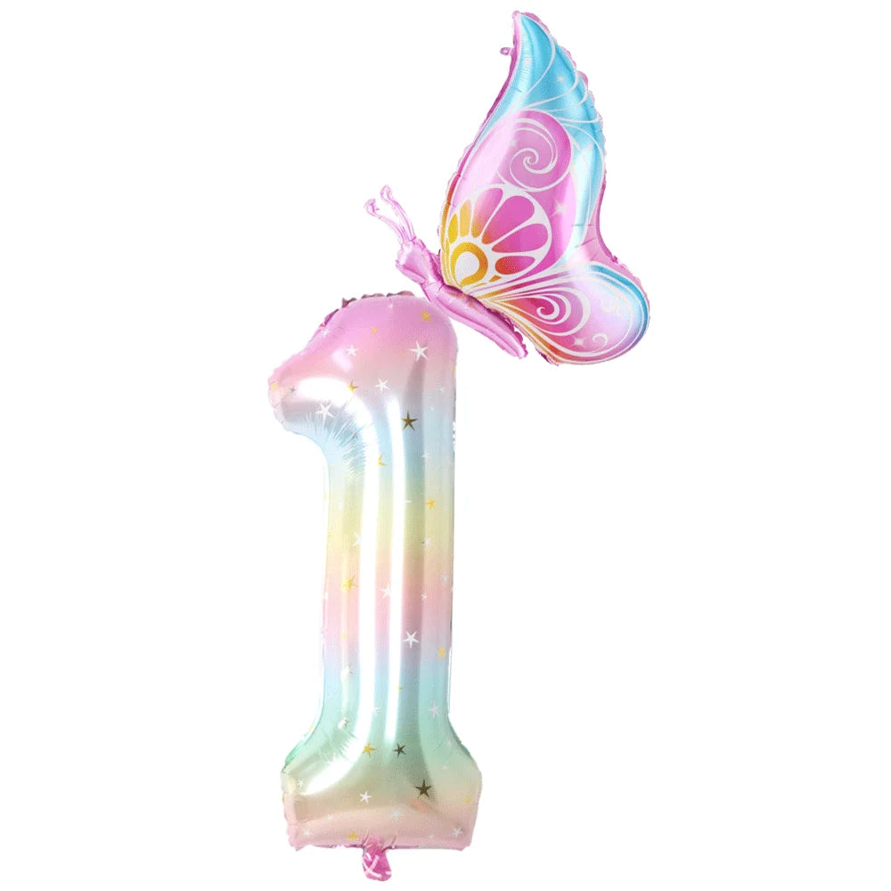 40Inch Colorful Gradient Number Balloon 0-9 Digit Foil Helium Balloon Butterfly Girl Birthday Party Decor Baby Shower Kids Gifts