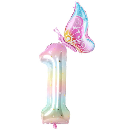 40Inch Colorful Gradient Number Balloon 0-9 Digit Foil Helium Balloon Butterfly Girl Birthday Party Decor Baby Shower Kids Gifts