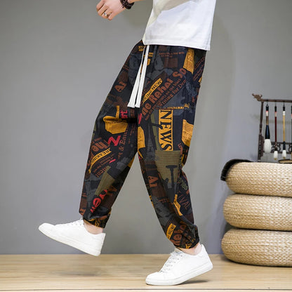 Chinese Style Man Pants Spring Summer Thin Breathable Cotton Linen Pants Men Harem Pants Printed Casual Pants Loose Pants Men