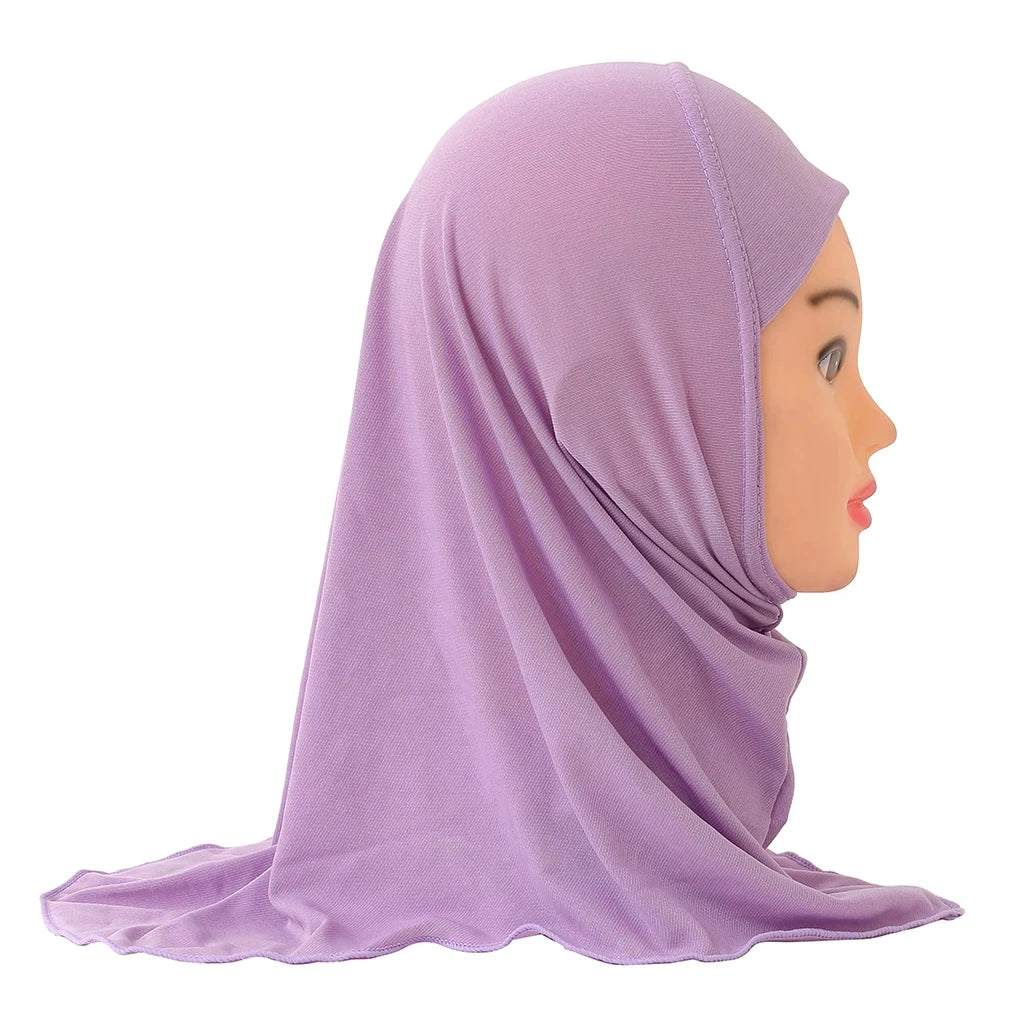 Solid Color Children Hijabs Muslim Girls Kids Hijab Islamic Scarf Shawls Soft Stretch for 2 to 7 Years Old Girls Turban 50cm