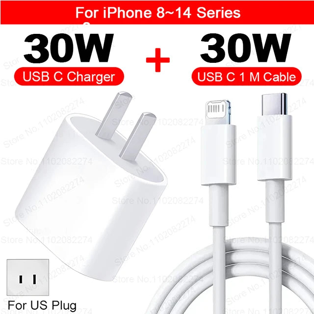 Pengecas Pantas PD 30W untuk Apple iPhone 14 11 12 13 15 Pro Max Kabel Pengecasan Pantas untuk Aksesori Telefon Pengecas iPhone 15 14 Plus 