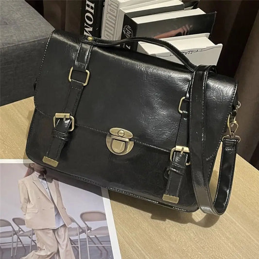 Luxury Design Solid Color Satchel Handbag Retro High-capacity Shoulder Bag PU Underarm Bag for Student