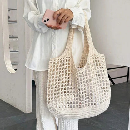 Summer Beach Bag For Women Shopper Tote Bag Shoulder Knit Bag Travel Crocheted Hollow Out Ladies Fashion Handbag