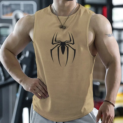 Gym T Shirt For Men Summer Quick-drying Spider Print Fitness Tank Tops Male Mesh Basketball Sleeveless Shirt Vest Men's Clothing