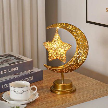 Logam LED Eid Mubarak Star Moon Light Bilik Tidur Hiasan Ramadan Lampu Malam untuk Hiasan Hari Raya Aidilfitri dan Islam Islam 