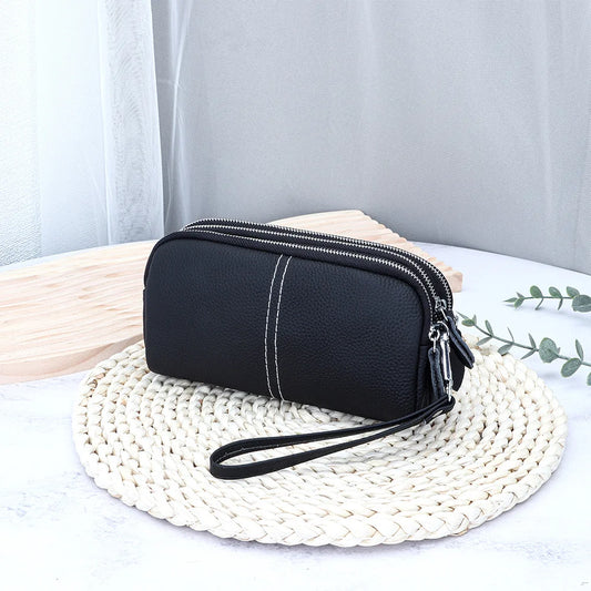 Large Capacity Wristlet Wallet Mobile Phone Pouch Women Leather Handbag Triple Zipper Clutch Phone Purse