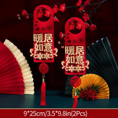 1/2pcs Chinese New Year Decorations 2025 Chinese Housewarming New Home Door Decor Lunar New Year Doorknob Hanging Pendant