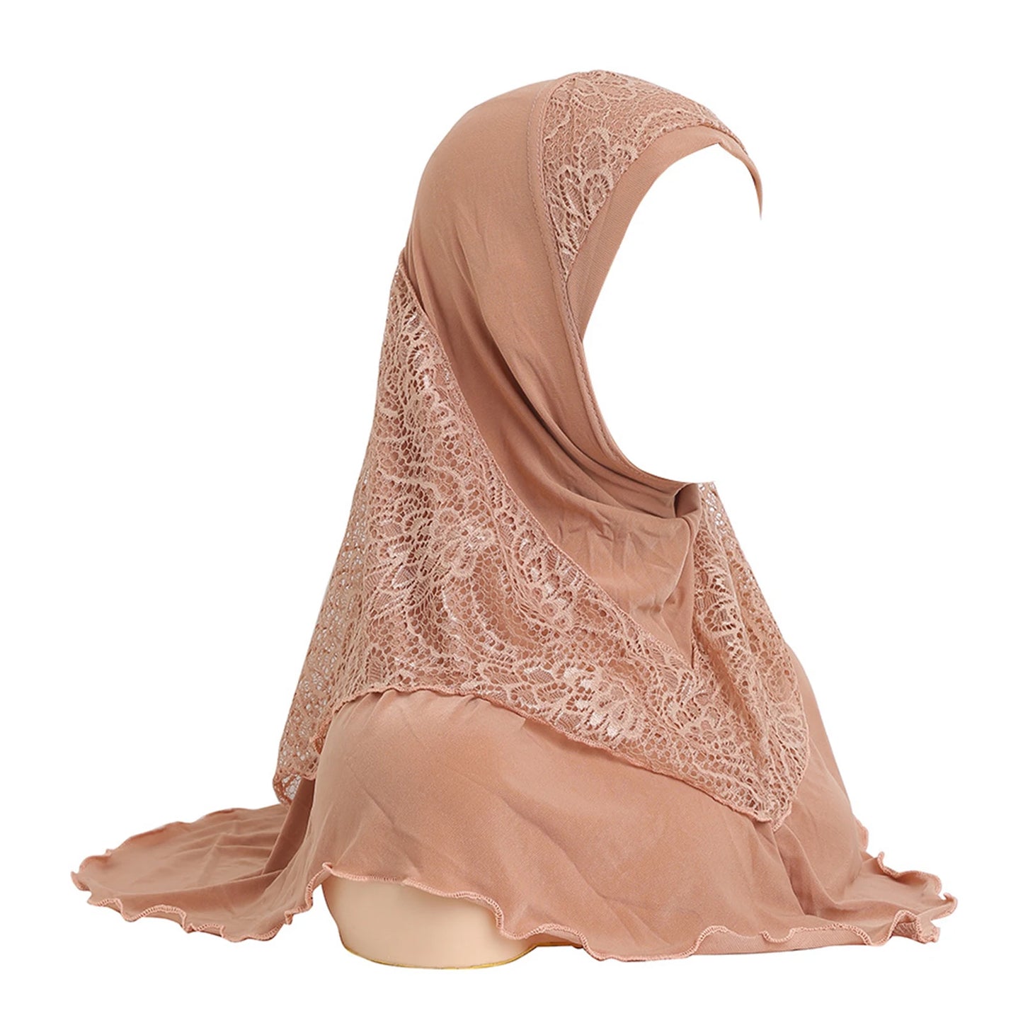 Simple Muslims Hijab Cap Lace Stitching Tulle Lightweight Scarf Shawl For Women Girls One Piece Lace Head Wrap Comfy Headwear