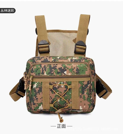 Men Tactics Chest Bag Streetwear Fashion Portable Oxford Vest Bag Multifunctional Double Shoulder Camo Bag for Running Travel