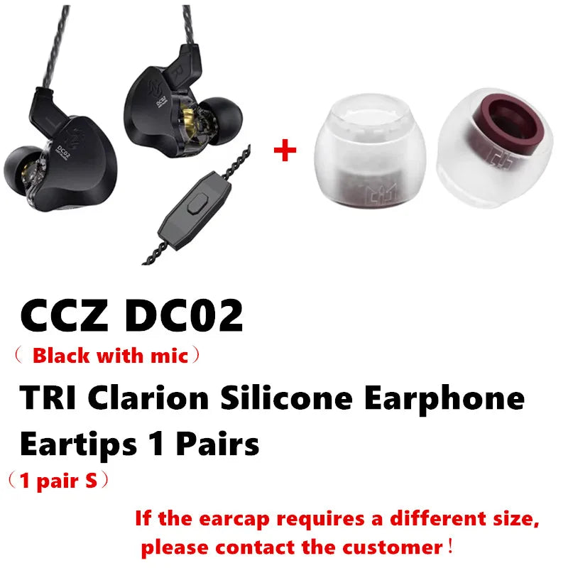 CCZ DC02 HiFi Wired Earphones Dynamic In Ear Earphones Stereo Earphones with Detachable Cable, Suitable for Musician Enthusiasts