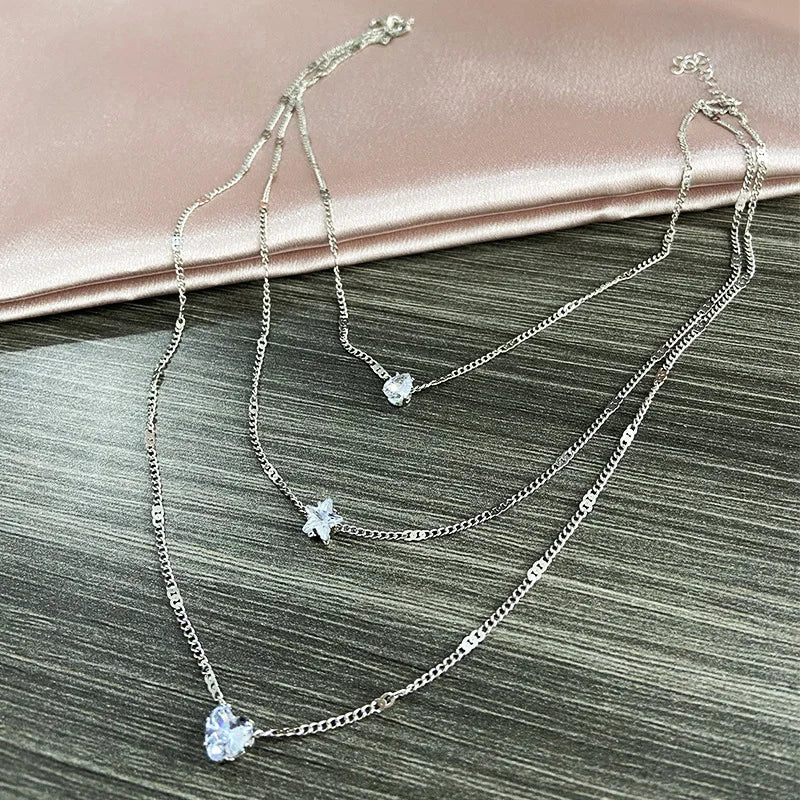 New Fashion Trend Unique Design Exquisite Multilayer Pentagram Love Drop Pendant Necklace For Women Jewelry Party Premium Gift