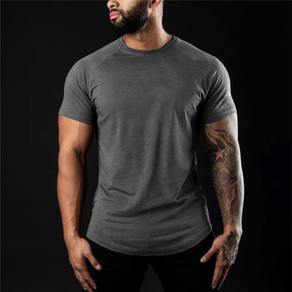 2024 New men's cotton T-shirt sports leisure running gym exercise training elastic quick drying short sleeve T-shirt men's top