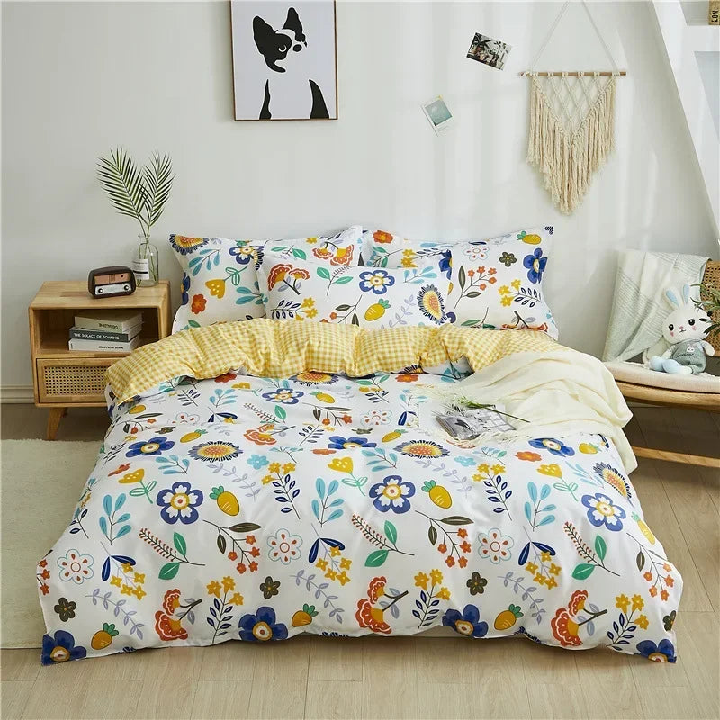 Lovely Cartoon King Size Duvet Cover Set 220x240 Skin Friendly Double Bed Quilt Cover Blanket Comforter Cover and Pillowcase