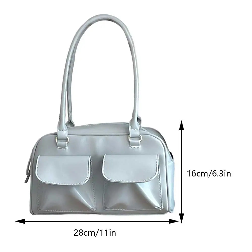 Beg Beli-Belah Beg Kulit PU Retro Wanita Beg Ketiak Pereka Pepejal Beg Ketiak Kasual Poket Berganda Beg Ketiak Tangan 