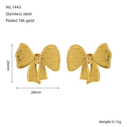 1 Pasang Anting-Anting Stud Reben Logam Keluli Tahan Karat untuk Wanita Perempuan 18K Bersalut Emas Kenyataan Cute Set Perhiasan Tindik Hadiah 