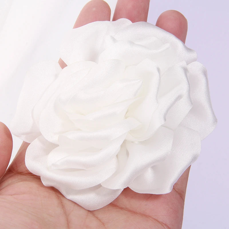 9cm Bunga Peony Satin Buatan Tangan Buatan Tangan untuk Klip Jepit Rambut Pakaian Hiasan Kepala Aksesori DIY DIY roset Fabrik Sutera organza 