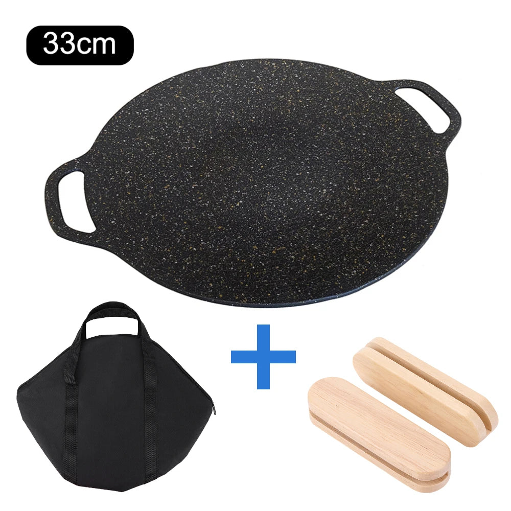 Outdoor Grill Pan Korean Roastig Frying Pan Non-stick Barbecue Plate Induction Cooker BBQ Baking Tray Camping Kitchen Bakeware