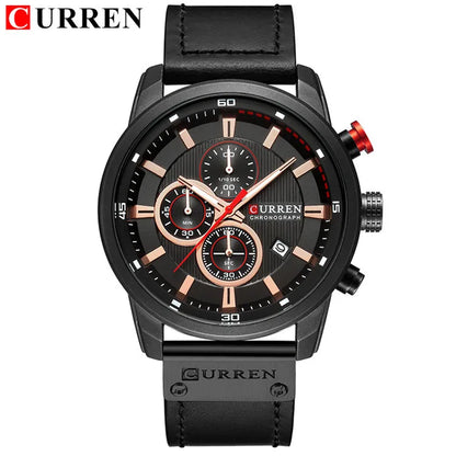 CURREN 8291 Luxury Brand Men's Quartz Watch Leather Strap Calendar Chronograph Sports Waterproof Business Casual Male Watches