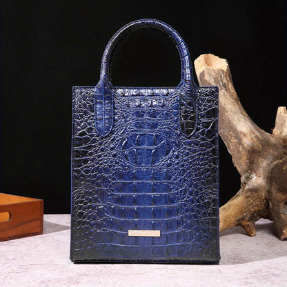 Vintage Crocodile Pattern Tote Bag Luxury PU Satchel Bag Women's Classic Handbag For Commute