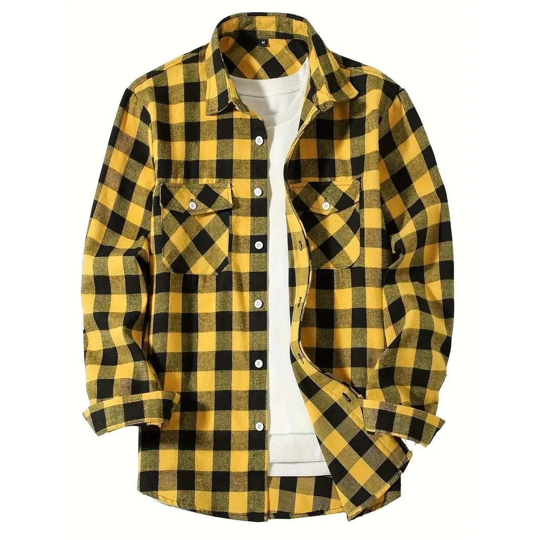 Mens Shirts Single Breaste Classic Plaid Smart Casual Flannel Shirt Long Sleeved Chest Two Pockets Design Spring Autumn Men Tops