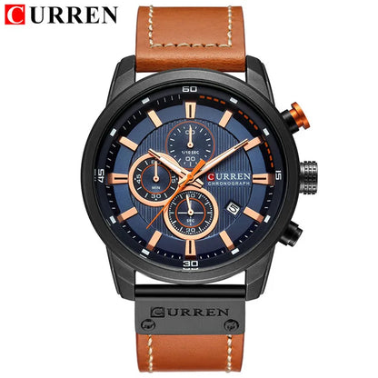 CURREN 8291 Luxury Brand Men's Quartz Watch Leather Strap Calendar Chronograph Sports Waterproof Business Casual Male Watches