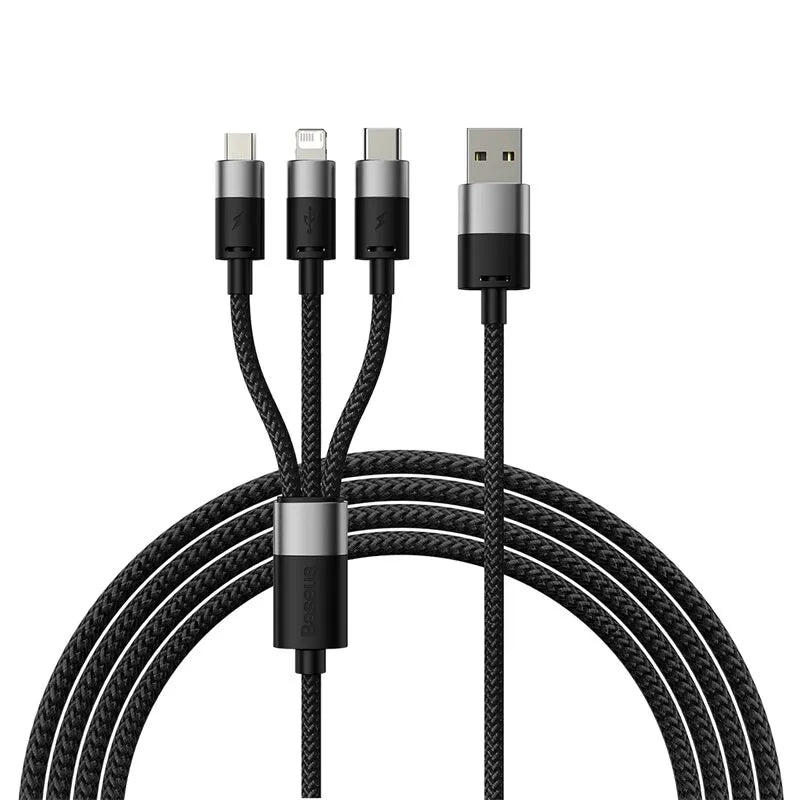 Baseus Kabel USB 3 dalam 1 USB Mikro Jenis C Pengecas Cepat Kabel Data USB Mikro Jenis C untuk IP 14 13 Samsung Xiaomi Huawei 