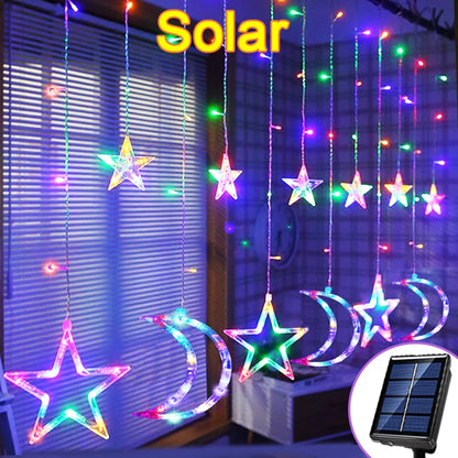 Solar Curtain Lights Raya Outdoor Moon Star String Lights