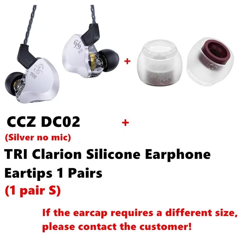 CCZ DC02 HiFi Wired Earphones Dynamic In Ear Earphones Stereo Earphones with Detachable Cable, Suitable for Musician Enthusiasts