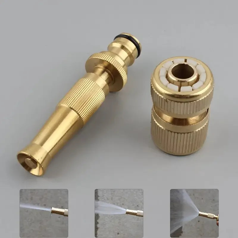 1pc Nozzle Water Gun Brass High Pressure Direct Spray Quick Connector Household Hose Adjustable Pressure Garden Sprinkle