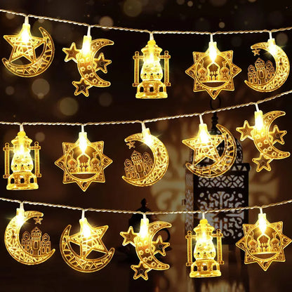 Ramadan Star Moon Castle Lampu Rentetan LED Eid Mubarak Hadiah Islam Muslim Ramadan Kareem Hiasan untuk Pesta Aidilfitri di Rumah 