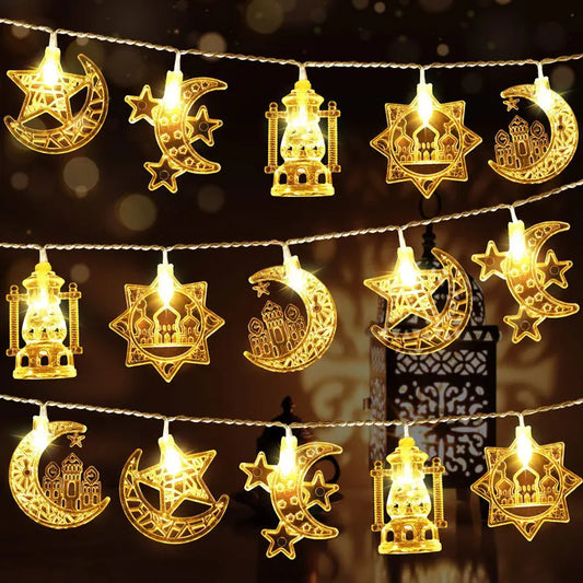 Ramadan Star Moon Castle Lampu Rentetan LED Eid Mubarak Hadiah Islam Muslim Ramadan Kareem Hiasan untuk Pesta Aidilfitri di Rumah 