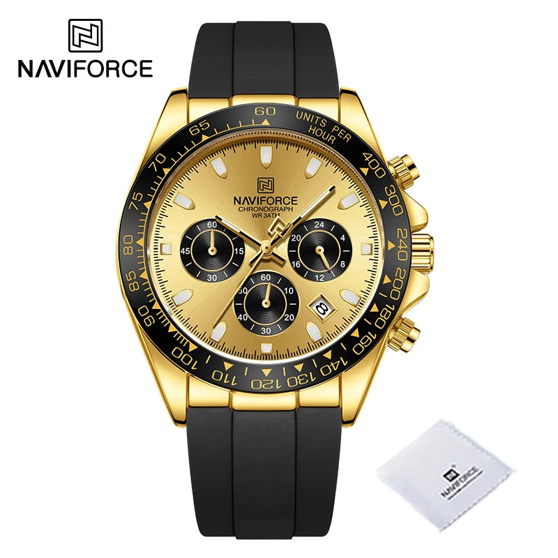 NAVIFORCE Creative Multifunction Male Wristwatch Date Display Soft Silicone Strap Watches for Men Waterproof Sports Chronograph