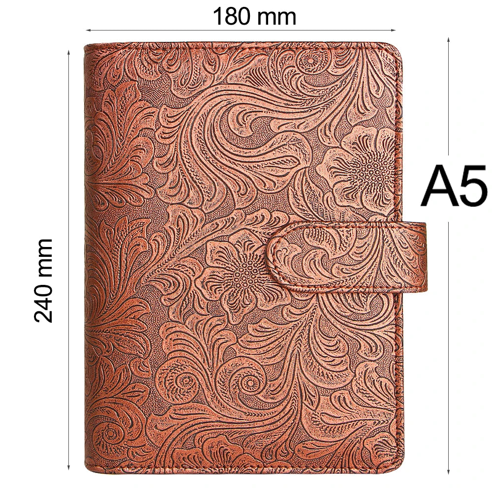 A5 A6 Notebook Cover Metal Color 6 Ring Binder PU Clip-on Notebook Leather Loose Leaf  Notebooks Journal Stationery