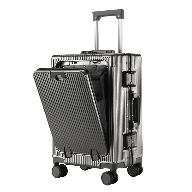 20/22/24/26/28'' Rolling Luggage Laptop Front Open Pocket Case Aluminum Frame Travel Trolley Suitcase Cabin Carry on Luggage Bag