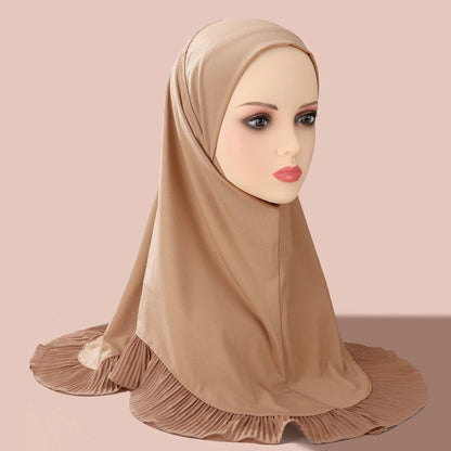 New Muslim Pullover Hat Malay Convenient Hijab Single-layer Ruffled Women's Scarf Hijab Solid Color Comfortable Hat Cap