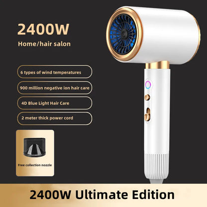 US/EU/UK High-Speed Hair Dryer 2400W High-Power Home Hair Salon Dedicated Blue Light Hammer Silent Cold And Hot Air Hair Dryer