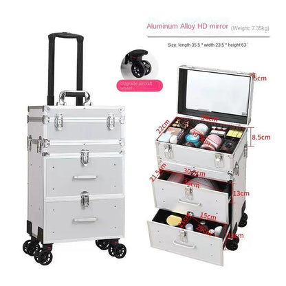 New Professional cosmetic case Box Nail tattoo Rolling luggage bag makeup case on wheels multi-function Beauty trolley suitcase