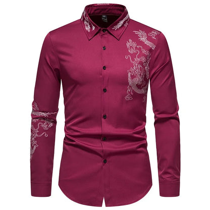 Men's shirt casual and comfortable gold wing floral print shirt 2024 hot selling slim long sleeve formal shirt business fashion