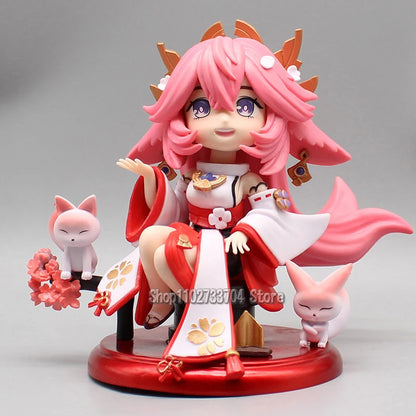 Anime Angka Impak Genshin Comel Yoimiya Raiden Shogun Naganohara Yoimiya Yae Miko Action Figure Versi Q Mainan Model PVC 