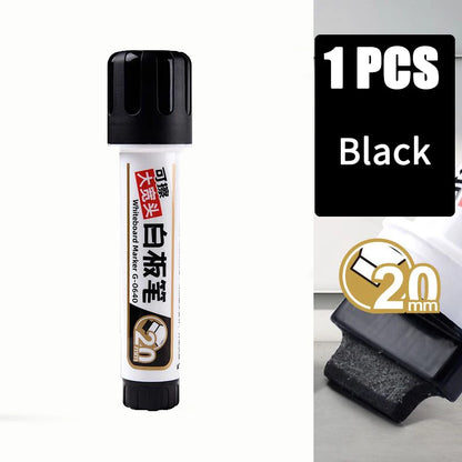 Penanda Papan Putih Nib Besar 20mm Petua Rata untuk Keterlihatan Jelas Dakwat boleh isi semula Padam Kering Penanda JUMBO Hitam Merah Biru 