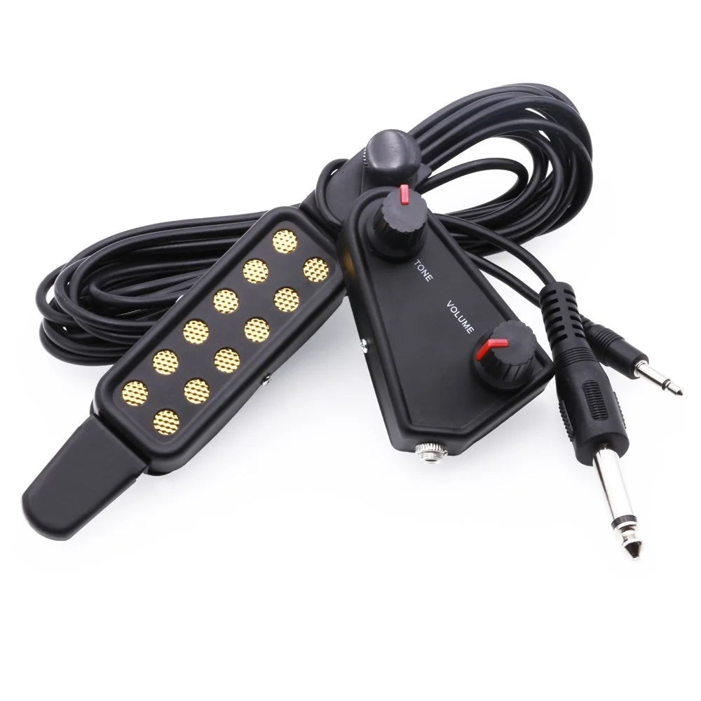 12-hole Acoustic Guitar Sound Hole Pickup Magnetic Transducer with Tone Volume Controller Audio Cable Guitar Parts &amp