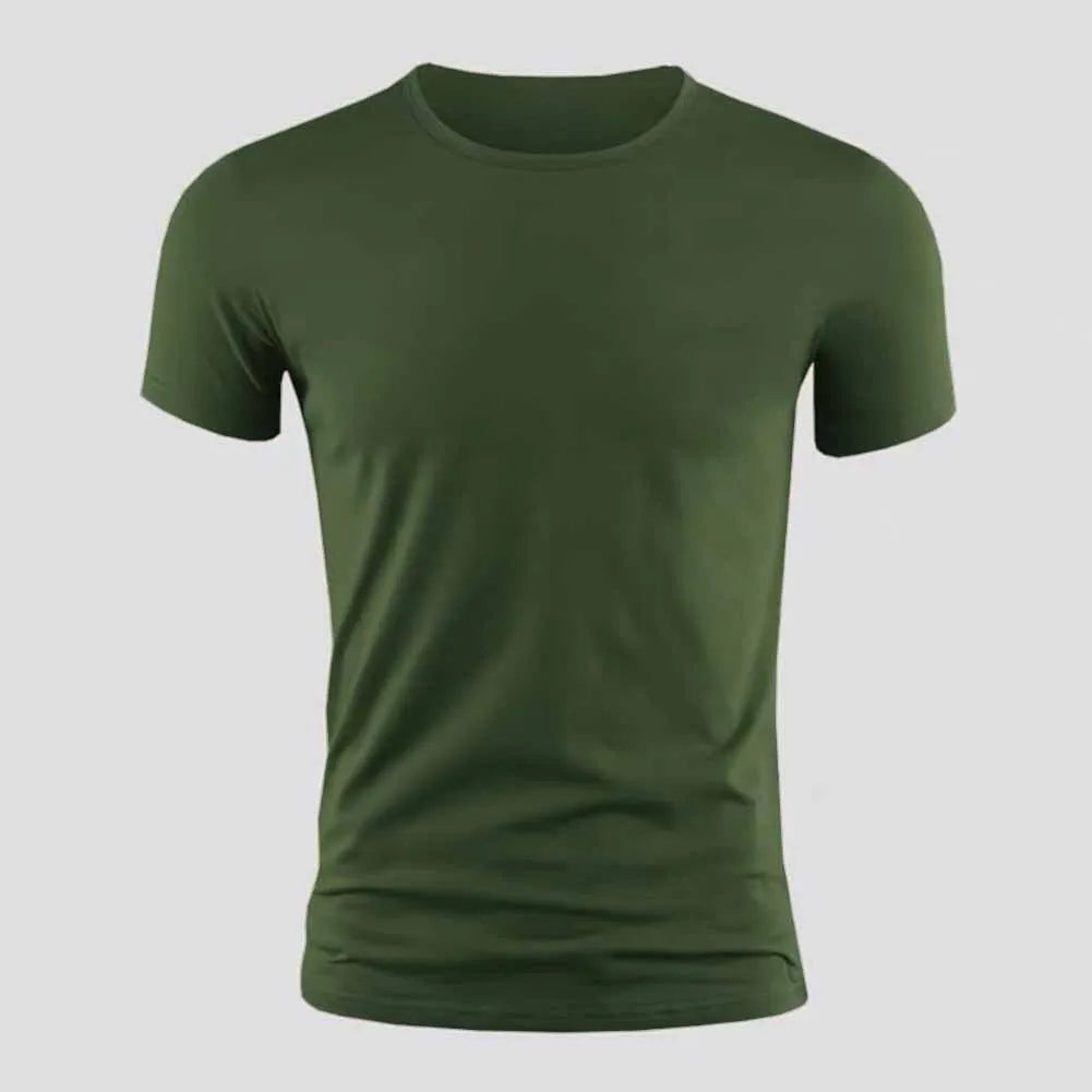 New Men's Short Sleeve T-Shirt Basic Plain Casual Gym Muscle Crew Neck T-Shirts Slim Fit Tops Tee Summer Man Clothing