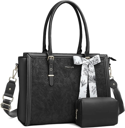 Beg Tote Wanita MOSISO untuk MacBook Air Pro M3 13.3 14 15 16 17.3 inci Notebook PU Kulit Laptop Bahu Beg Bahu Beg Tangan Beg Tangan