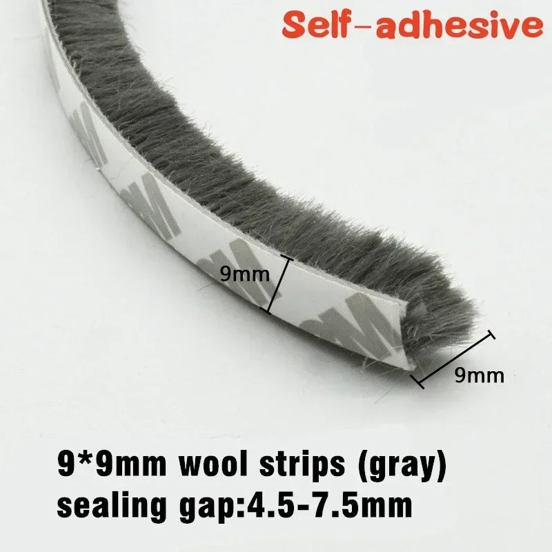 10M  Sealing Brush Strip Aluminium Alloy Door Window Soundproof Weather Stripping Seal for Dustproof Groove Gap Filler Blocker