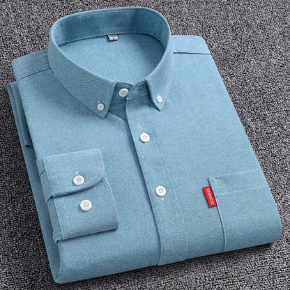 Men's Oxford Long Sleeve Shirts 100% Cotton Solid Color Turn Down Collar Regular Fit Daily Men Clothing Easy Care Shirts For Man