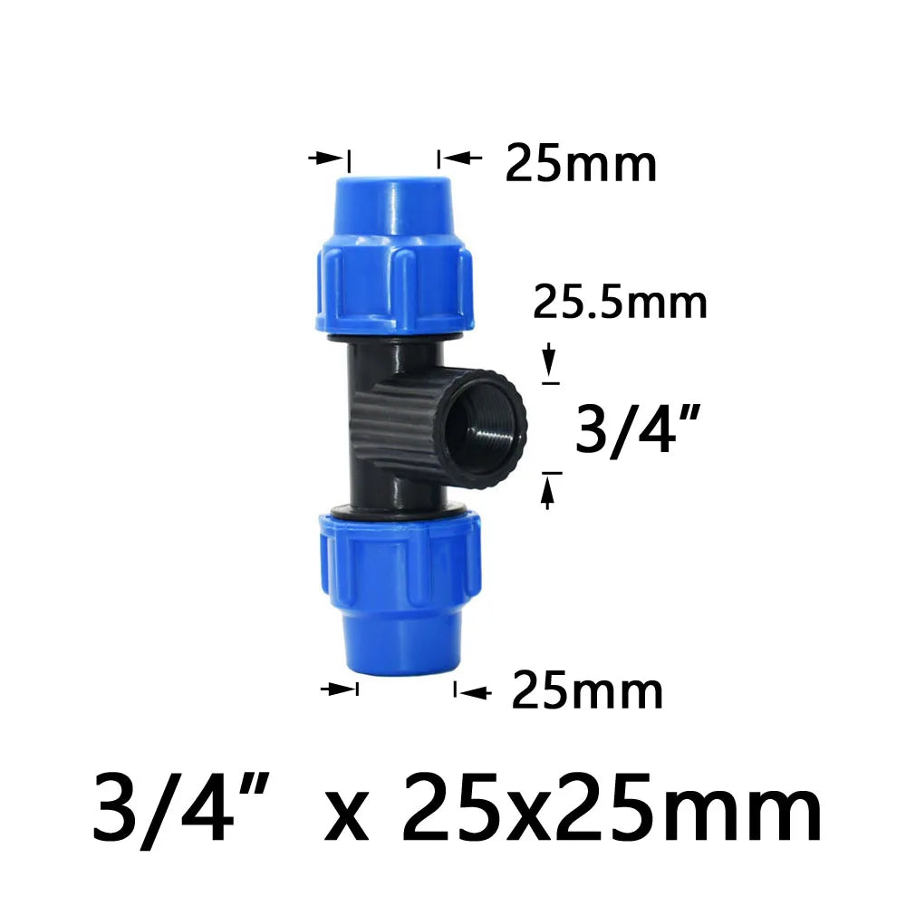 20/25/32/40/50mm PVC PE Tube Tap Water Splitter Siku Tee Penyambung Injap Bebola Plastik Kelengkapan Paip Air Pertanian Taman 