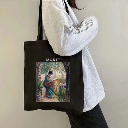 Claude Monet Water Lilies Landscape Watercolor Paintings Shopper Canvas Tote Bag Harajuku Women Shoulder Bag Girl Cotton Handbag