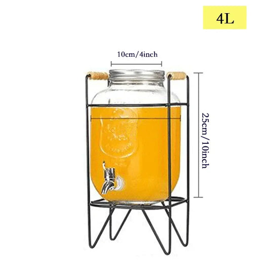 Beverage Bucket with Fauct 4L Glass Jar Party Juice Dispenser Glass Drink Beverage Dispenser with Tap and Stand